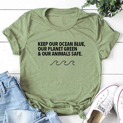"Keep Our Ocean Blue, Our Animals Safe" - Eco Tee