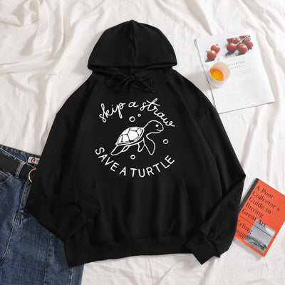 "Skip a straw, Save a turtle" - Eco Hoodie