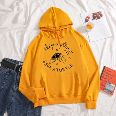 "Skip a straw, Save a turtle" - Eco Hoodie